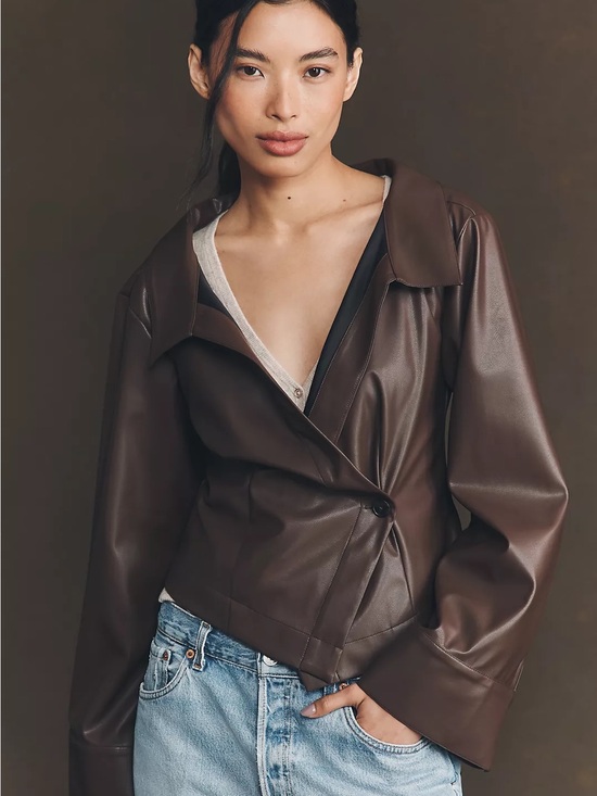 Anthropologie Tops - Anthropologie Maeve Faux-Leather Wrap Top Women’s Size 3X Asymmetrical Brown